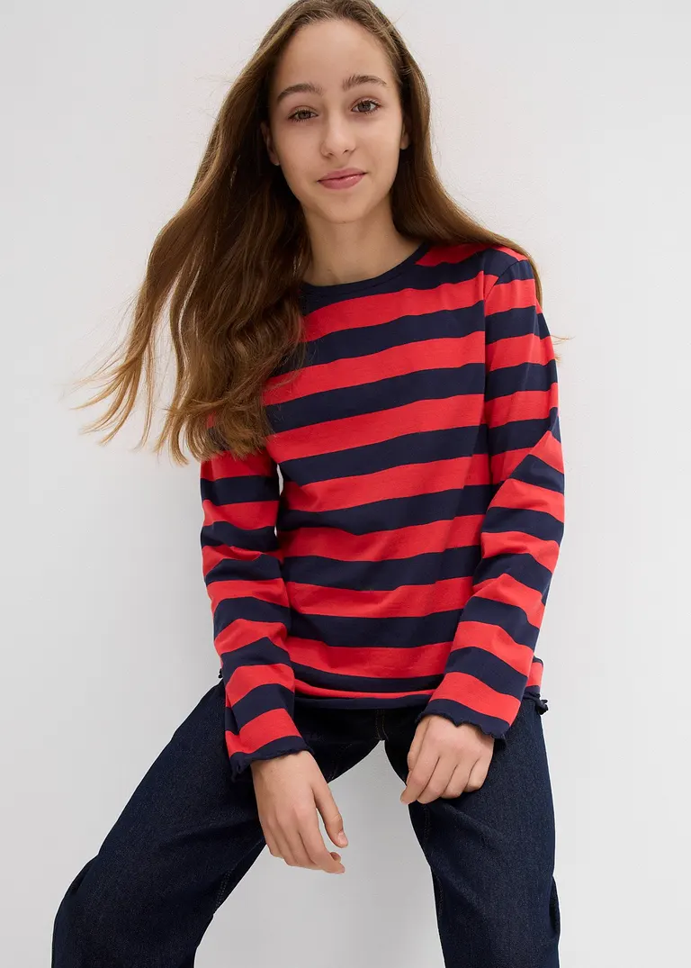 bonprix Mädchen Langarmshirt in Slim Fit aus Bio-Baumwolle - rot Online Outlet