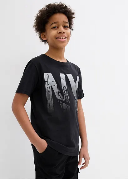 bonprix Cooles Jungen T-Shirt mit großem Druck vorne - schwarz Zeitlich begrenztes Angebot