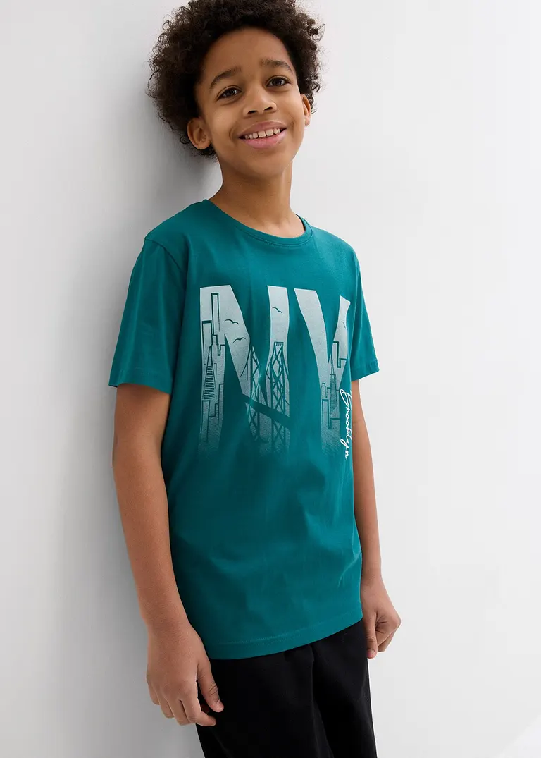 bonprix Cooles Jungen T-Shirt mit großem Druck vorne - petrol Exklusive Angebote
