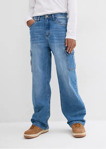 bonprix Angesagte Jungen Cargo-Jeans mit 6 Taschen - blau Neuheiten
