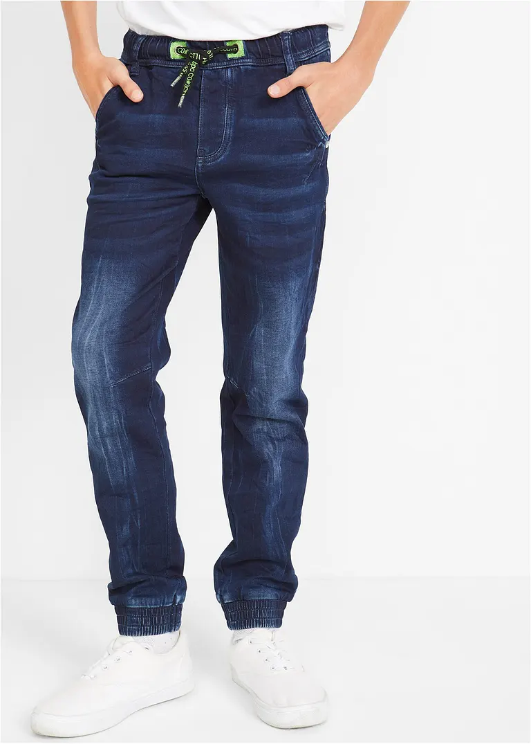 bonprix Coole Jungen Sweatjeans mit neonfarbenen Details am Bindeband Tiefpreis