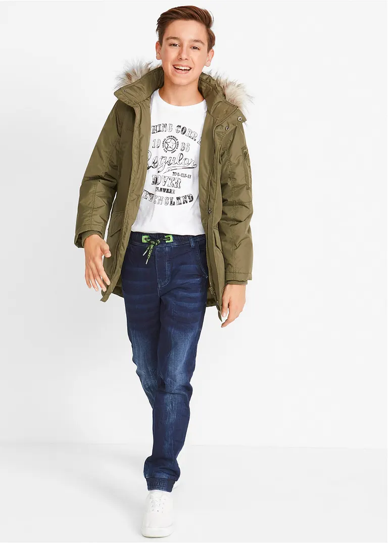 bonprix Coole Jungen Sweatjeans mit neonfarbenen Details am Bindeband Tiefpreis