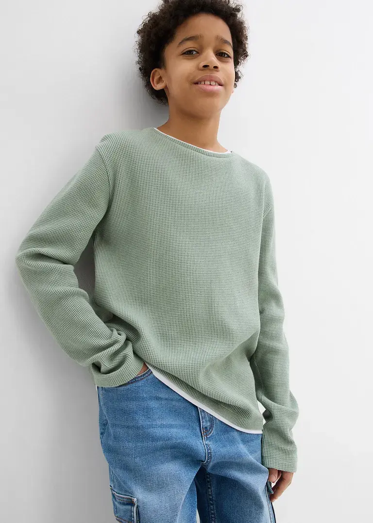 bonprix Schönes Jungen Langarmshirt in 2 in 1 Optik mit Rundhalsausschnitt JETZT KAUFEN