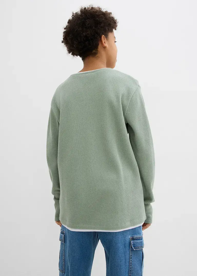 bonprix Schönes Jungen Langarmshirt in 2 in 1 Optik mit Rundhalsausschnitt JETZT KAUFEN