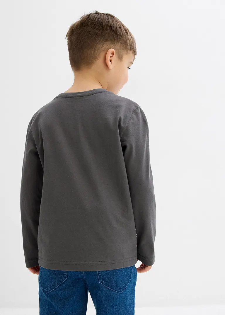 bonprix Cooles Jungen Langarmshirt mit einem großen Dino-Druck - grau Bis zu 50% Rabatt