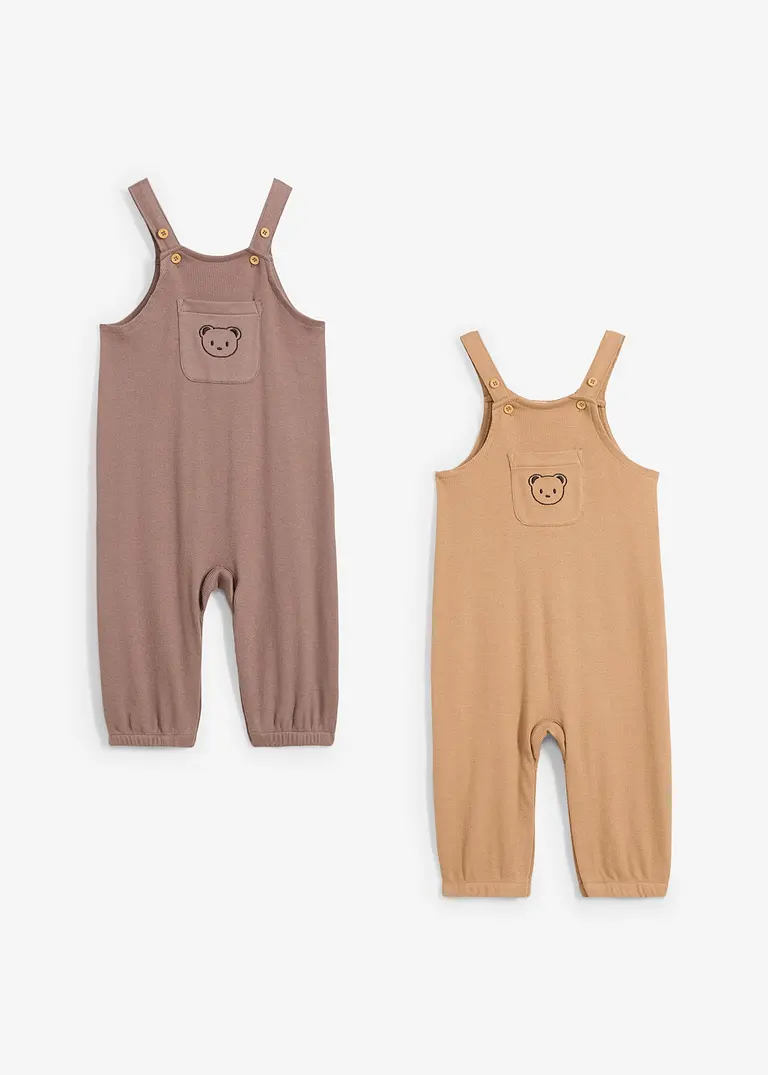bonprix Süße Latzhosen-Packung mit Knöpfen im Schritt - mittelbraun+camel Im Verkauf