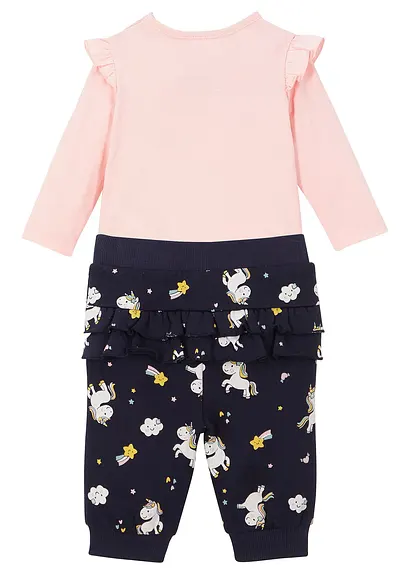 bonprix Niedliches Set mit buntem Print - puderrosa + dunkelblau bedruckt Schlussverkauf