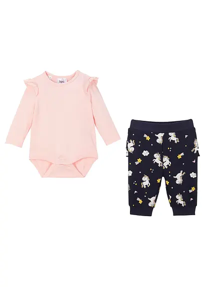bonprix Niedliches Set mit buntem Print - puderrosa + dunkelblau bedruckt Schlussverkauf