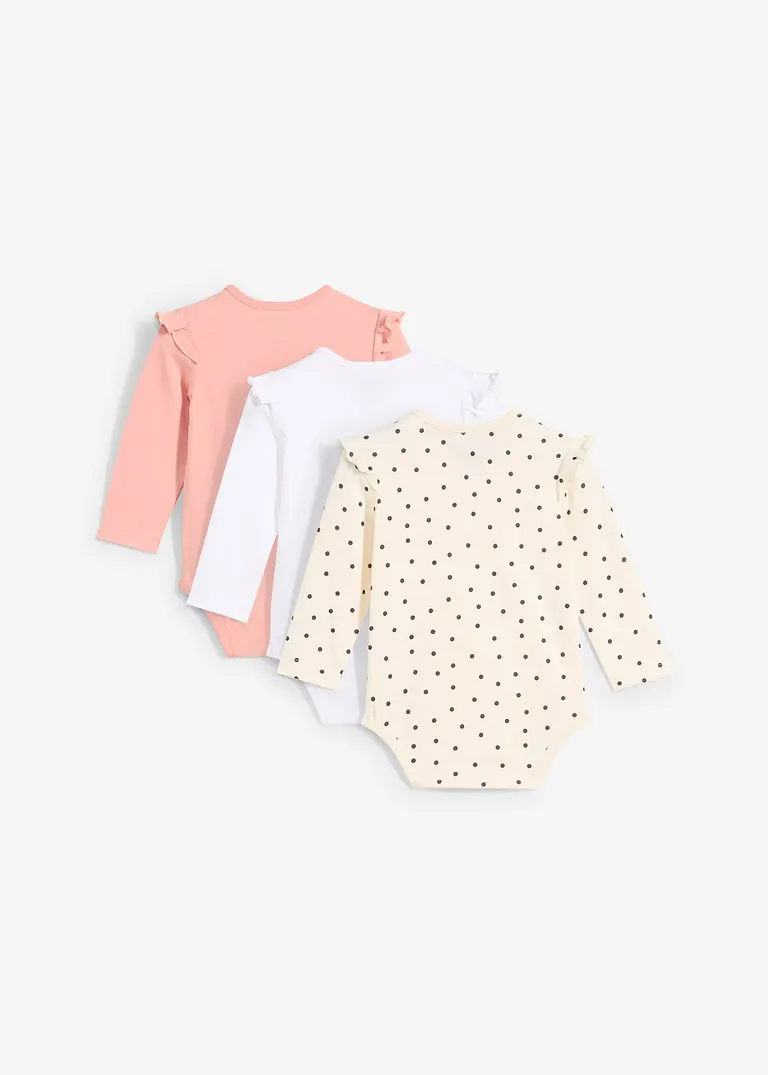 bonprix 3er Packung Baby Bodies mit Rüschen und Knöpfen an der Schulter und im Schritt Fabrik Onlineshop