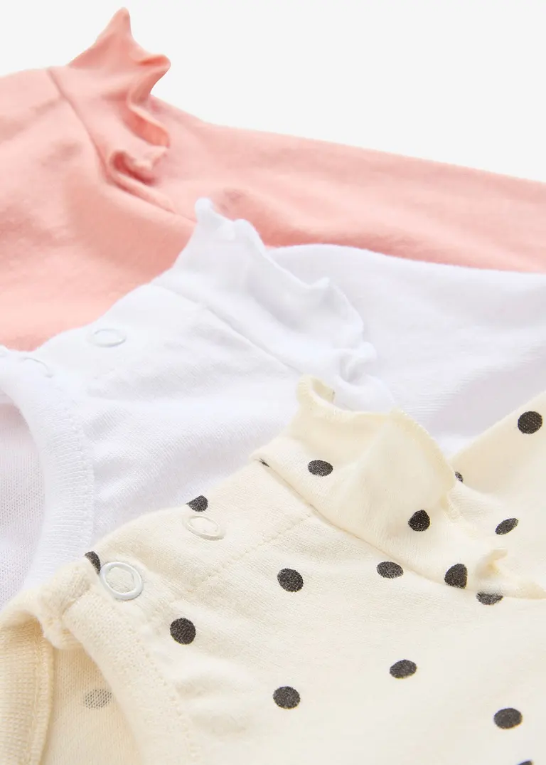bonprix 3er Packung Baby Bodies mit Rüschen und Knöpfen an der Schulter und im Schritt Fabrik Onlineshop