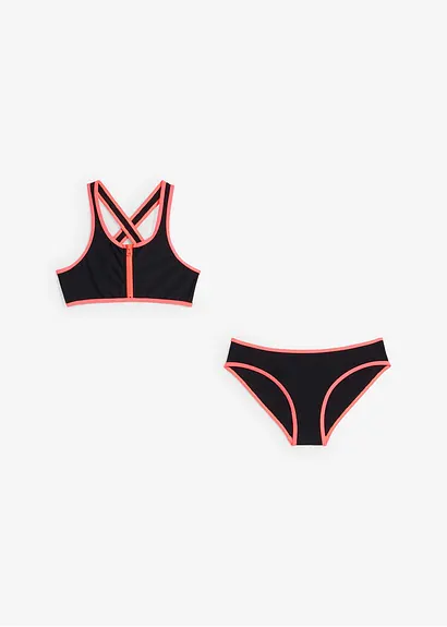 bonprix Sportlicher Bikini mit Reißverschluss Detail und Säumen in Kontrastfarbe Weihnachtsangebot