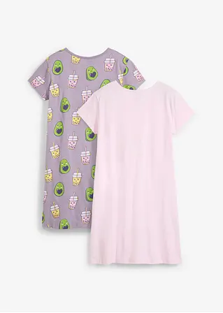 bonprix Tolle Mädchen Nachthemden mit Avocado und Bubble Tea Druck und Bio-Baumwolle im 2er Pack Tiefpreis