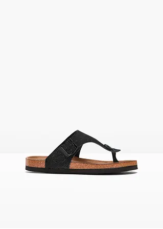 bonprix Sommerliche Zehensteg Pantolette in Glitzeroptik - schwarz Verkauf