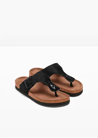 bonprix Sommerliche Zehensteg Pantolette in Glitzeroptik - schwarz Verkauf