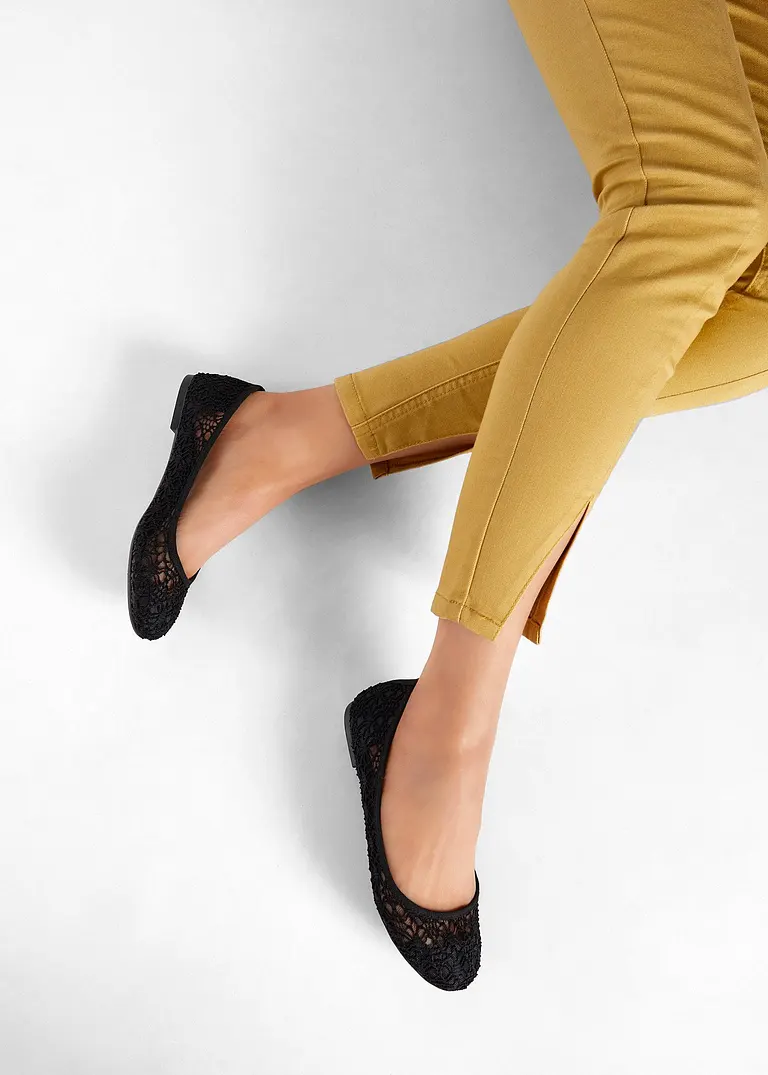 bonprix Verspielte Ballerina mit Spitze - schwarz - Damen Schlussverkauf