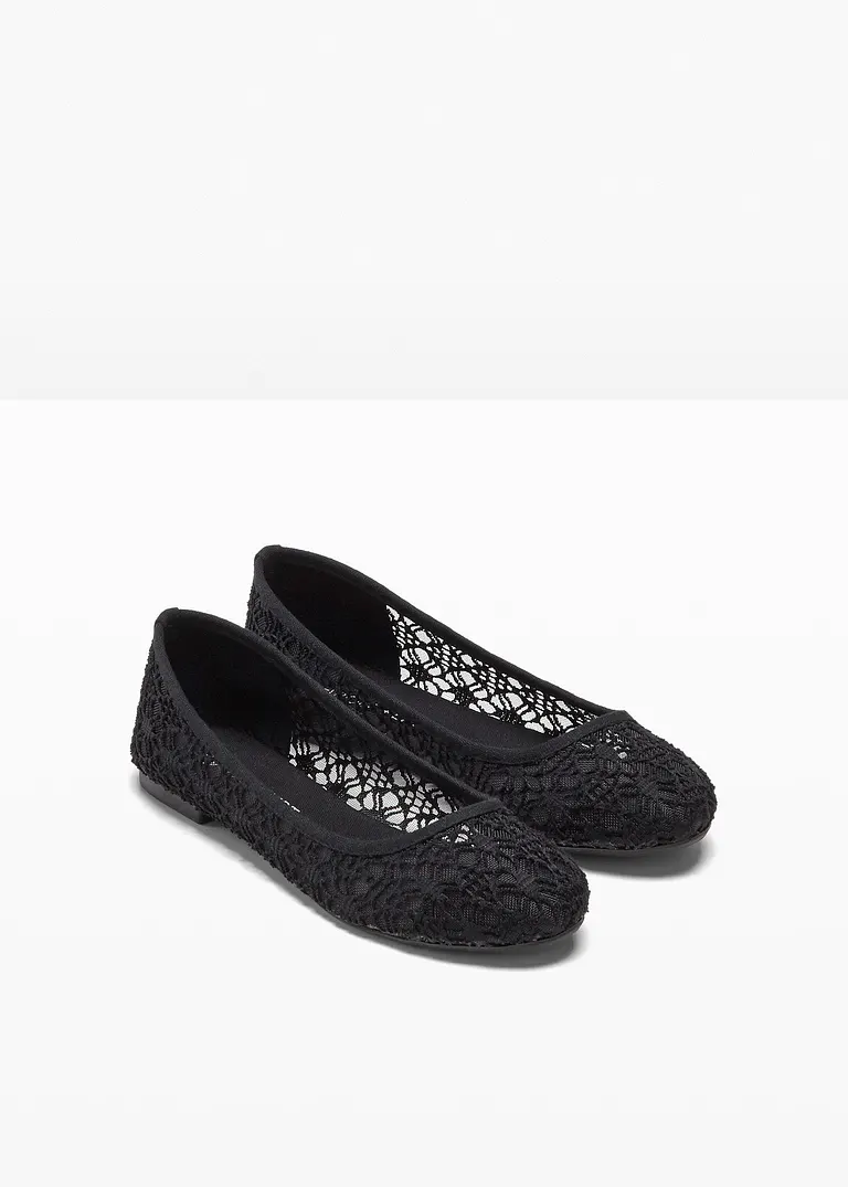 bonprix Verspielte Ballerina mit Spitze - schwarz - Damen Schlussverkauf