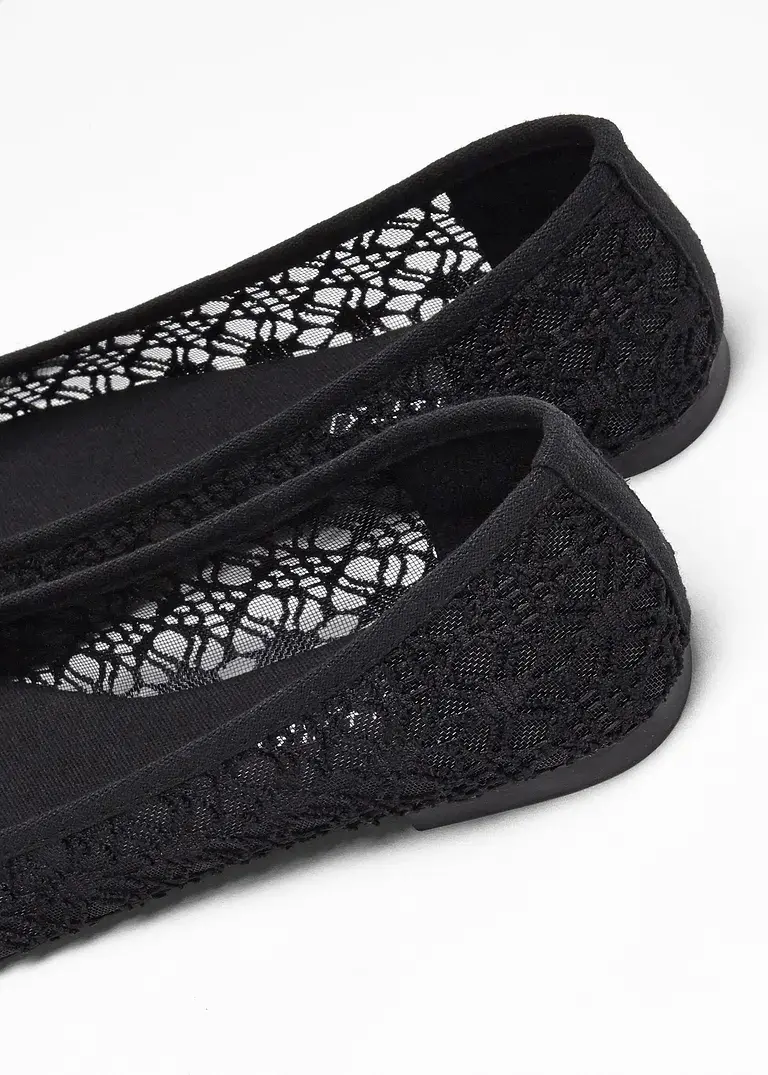 bonprix Verspielte Ballerina mit Spitze - schwarz - Damen Schlussverkauf