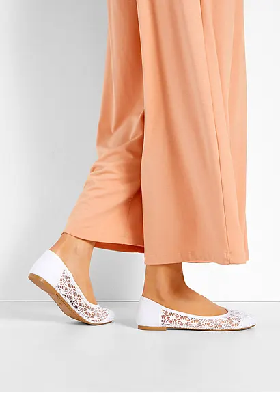bonprix Verspielte Ballerina mit Spitze - weiß - Damen Günstiger Verkauf