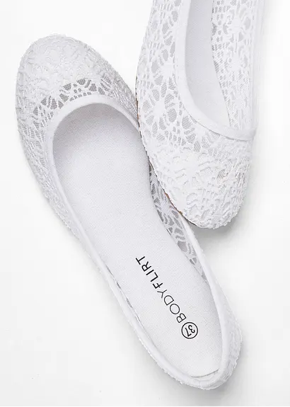 bonprix Verspielte Ballerina mit Spitze - weiß - Damen Günstiger Verkauf