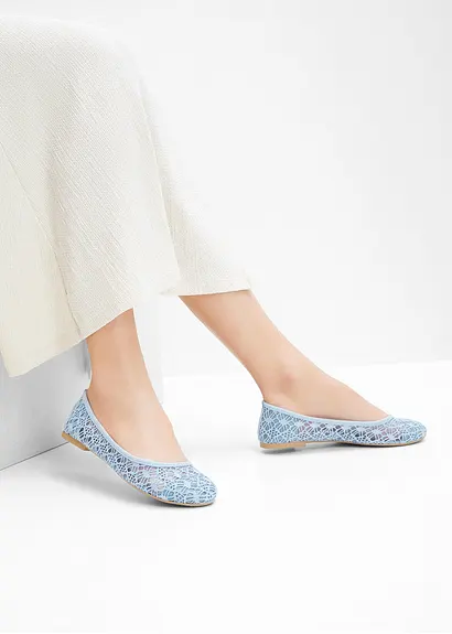 bonprix Verspielte Ballerina mit Spitze - blau - Damen Fabrikverkauf