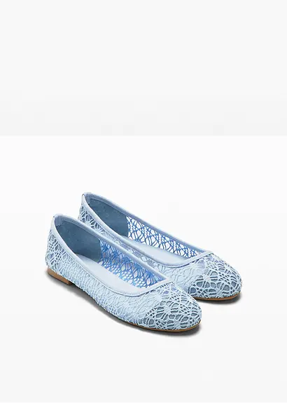 bonprix Verspielte Ballerina mit Spitze - blau - Damen Fabrikverkauf