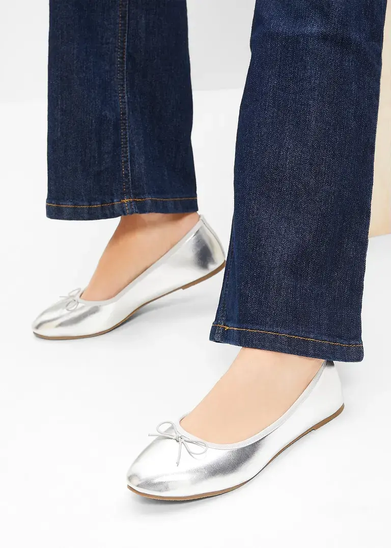 bonprix Niedliche Ballerina mit Schleife - silber - Damen Kostenloser Versand