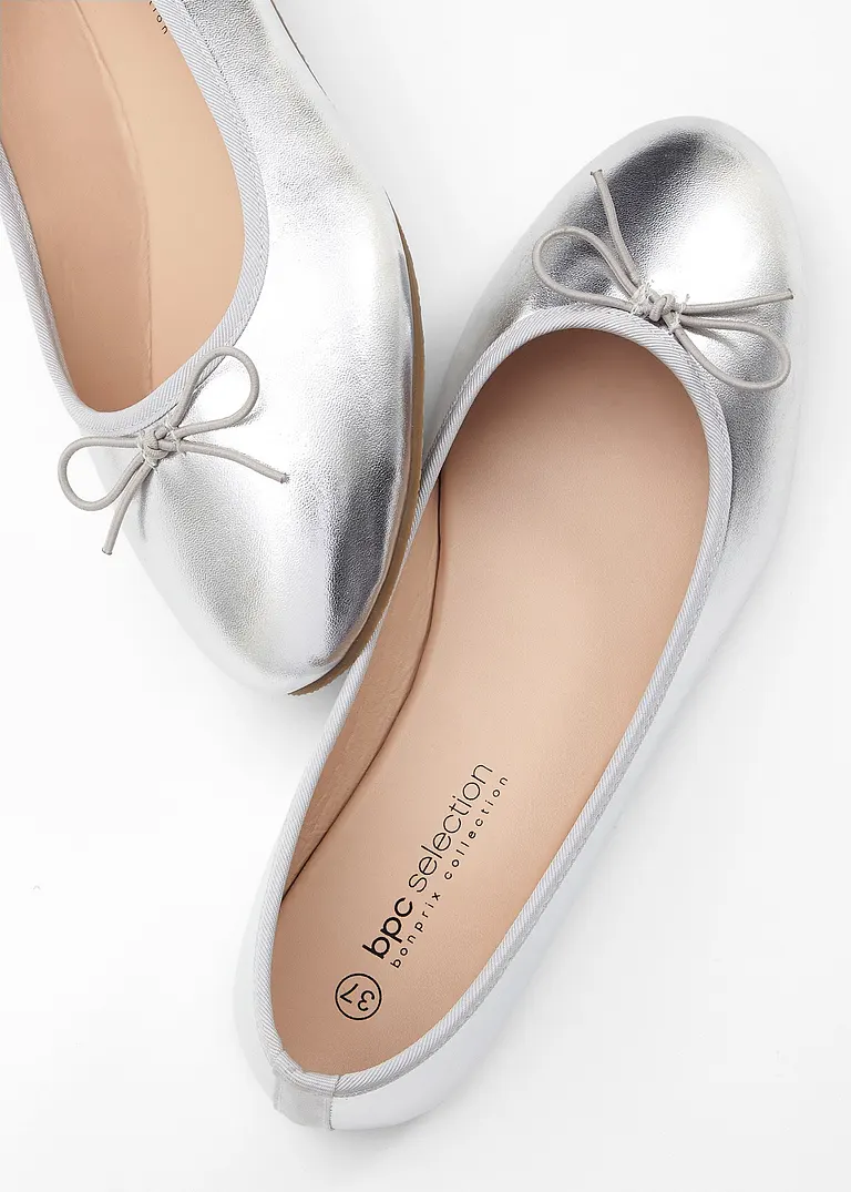 bonprix Niedliche Ballerina mit Schleife - silber - Damen Kostenloser Versand