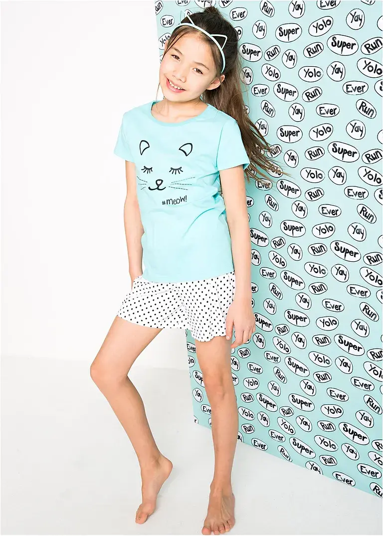 bonprix Bedruckter Pyjama mit süßem Print - aqua/weiß bedruckt Vatertagsangebot