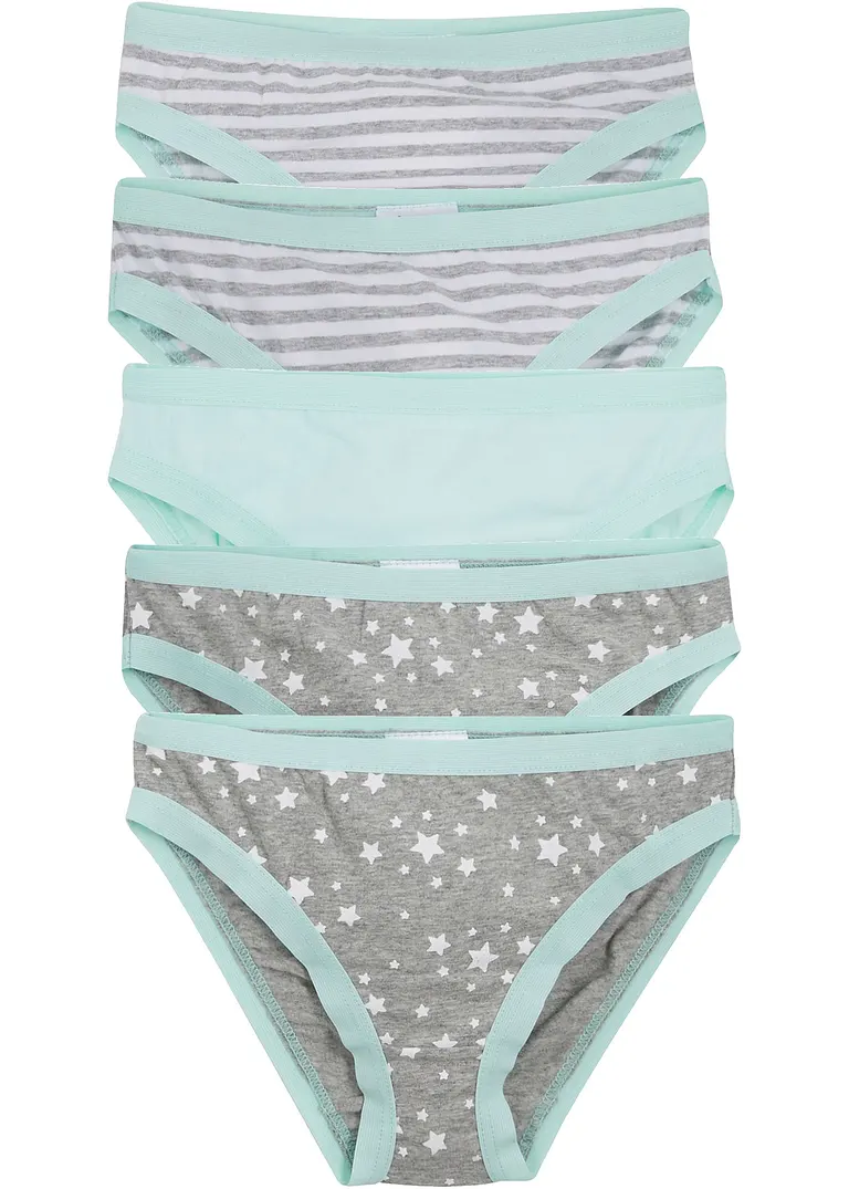 bonprix Schöne Slips mit Print im 5er Pack - hellgrau meliert/weiß/mint Online Outlet