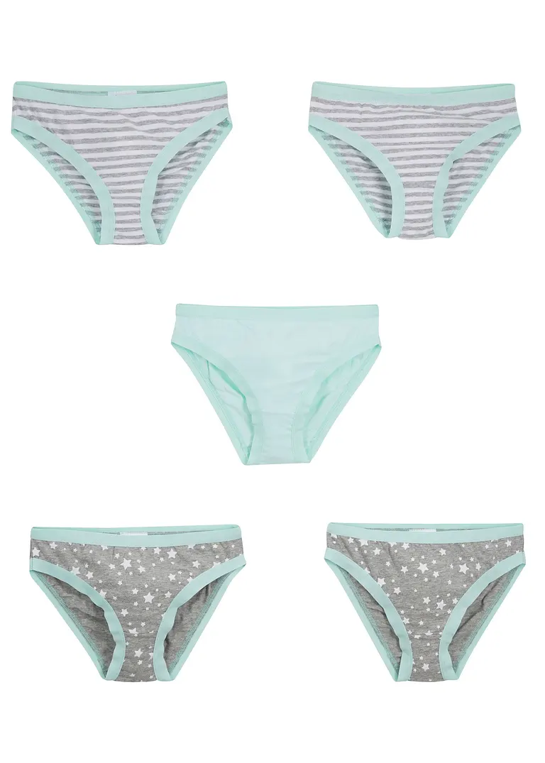 bonprix Schöne Slips mit Print im 5er Pack - hellgrau meliert/weiß/mint Online Outlet
