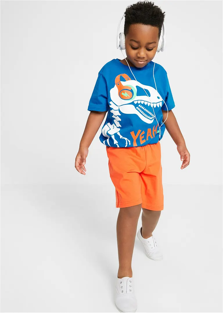 bonprix Cooler Schlafanzug mit Dino-Print - azurblau/orange Zeitlich begrenztes Angebot