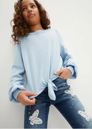 bonprix Weicher Mädchen Feinstrickpullover mit Knotendetail - blau Kauf eins, bekomm eins gratis