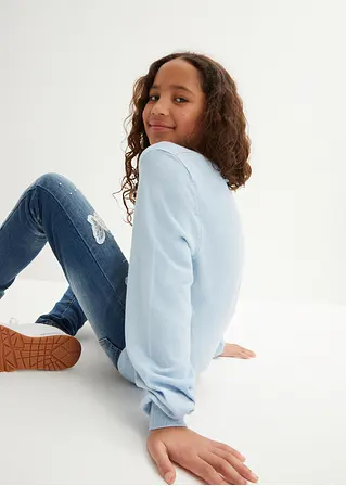 bonprix Weicher Mädchen Feinstrickpullover mit Knotendetail - blau Kauf eins, bekomm eins gratis