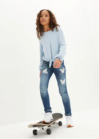 bonprix Weicher Mädchen Feinstrickpullover mit Knotendetail - blau Kauf eins, bekomm eins gratis