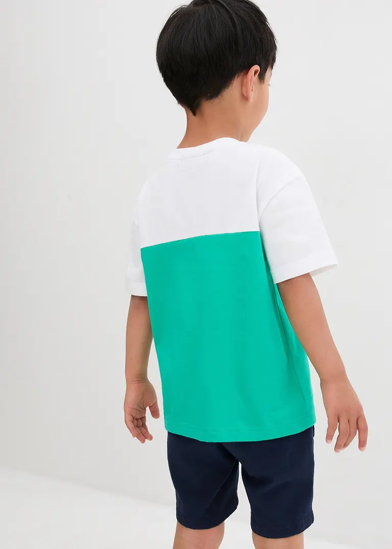 bonprix Cooles zweifarbiges T-Shirt mit Druck auf der Brust - weiß Riesige Ersparnisse