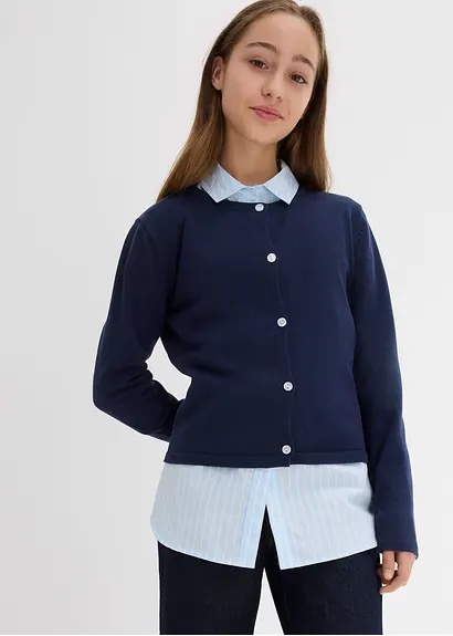 bonprix Mädchen Feinstrickjacke vielseitig kombinierbar - blau VIP-Rabatte