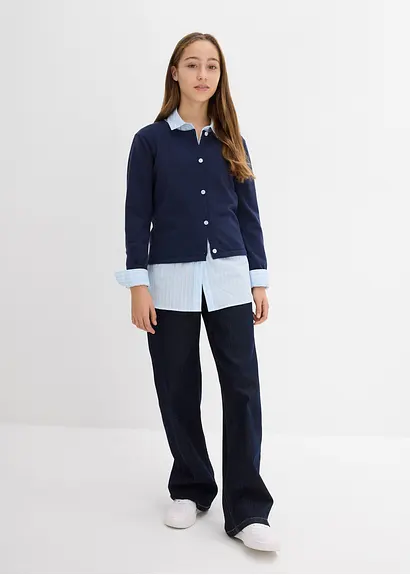 bonprix Mädchen Feinstrickjacke vielseitig kombinierbar - blau VIP-Rabatte