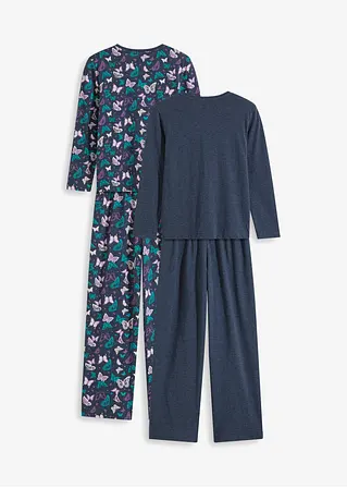 bonprix Zauberhafter Mädchen Pyjama im Doppelpack mit 2 Langarmshirt und 2 Pyjamahosen Super Sparpreis
