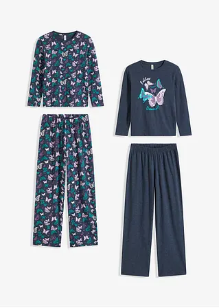 bonprix Zauberhafter Mädchen Pyjama im Doppelpack mit 2 Langarmshirt und 2 Pyjamahosen Super Sparpreis