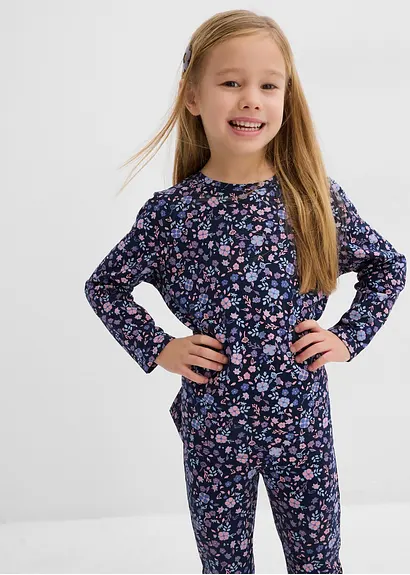 bonprix Mädchen Langarmshirt mit Blumen-Druck - blau - Kinder Wochenangebot