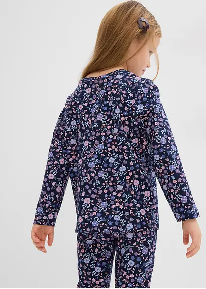 bonprix Mädchen Langarmshirt mit Blumen-Druck - blau - Kinder Wochenangebot