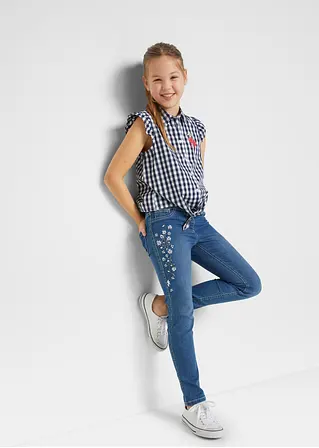 bonprix Hübsche Mädchen Jeggings mit Blumenstickerei - blau Kostenlose Rückgabe