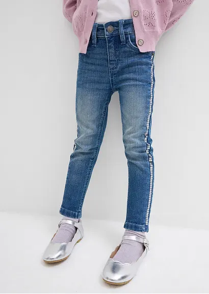 bonprix Moderne Mädchen Skinny-Jeans mit dekorativen Pailletten - blau Letzter Tag