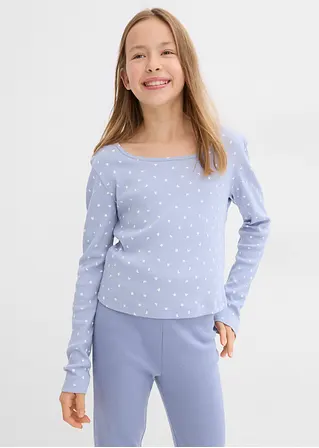 bonprix Bedrucktes Mädchen Langarmshirt aus Rippe - blau Zeitbegrenzte Promotion