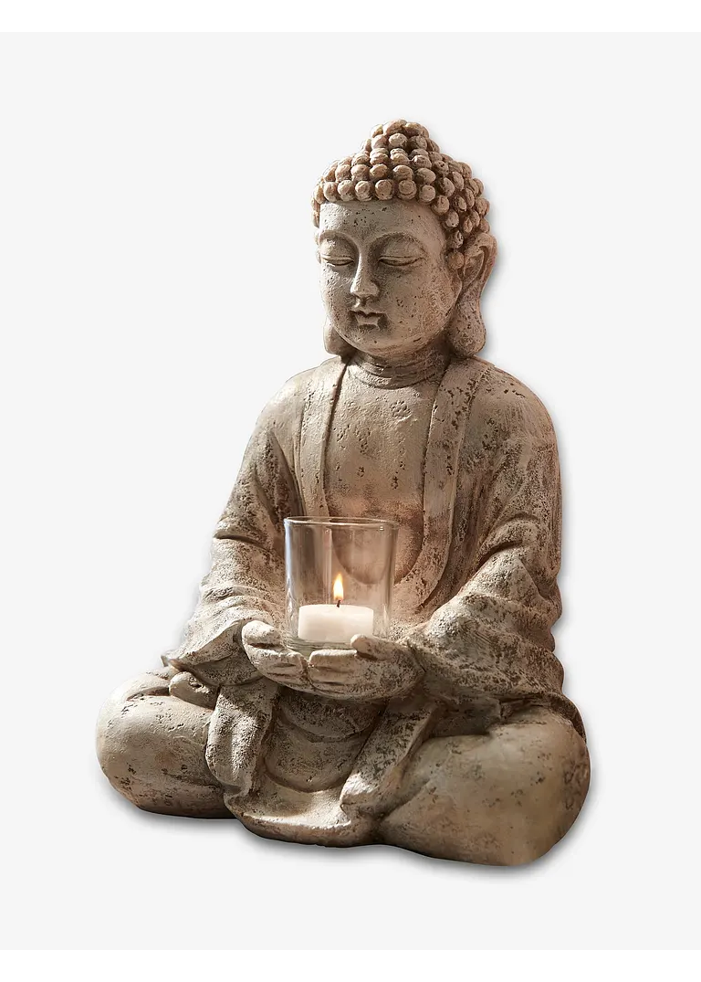 bonprix Ruhevolles Ambiente: Toller Deko-Buddha mit Windlicht - grau 50% Rabatt für begrenzte Zeit
