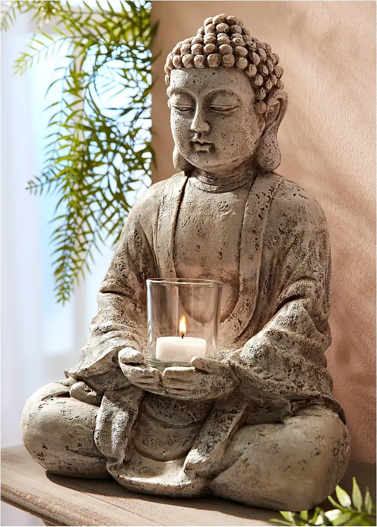 bonprix Ruhevolles Ambiente: Toller Deko-Buddha mit Windlicht - grau 50% Rabatt für begrenzte Zeit