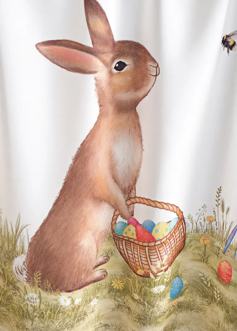 bonprix Farbenfrohe Küchengardine mit Osterhase und bunter Blumenwiese Zeitlich begrenztes Angebot