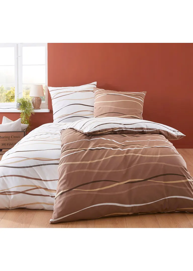 bonprix Bettwäsche mit ansprechendem Wellen-Motiv - creme Linon 50% Rabatt mit kostenlosem Versand