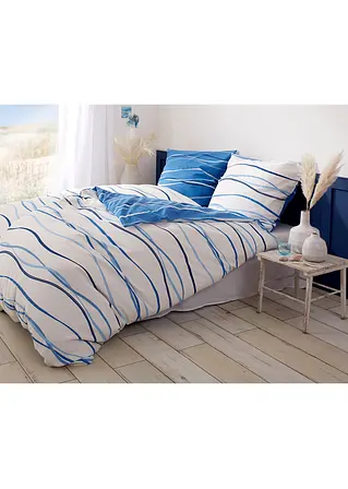 bonprix Bettwäsche mit ansprechendem Wellen-Motiv - blau Biber Kostenloser Versand international