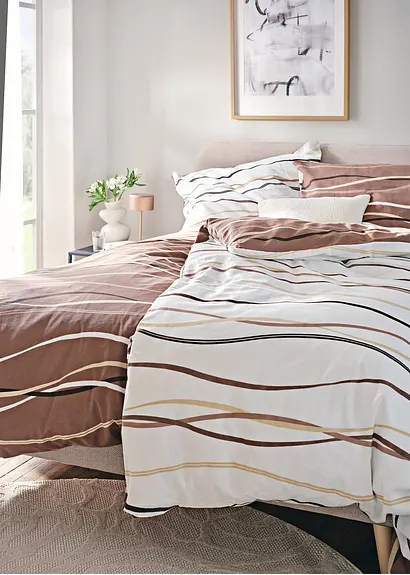 bonprix Bettwäsche mit ansprechendem Wellen-Motiv - creme Biber Begrenzt auf 3 Tage